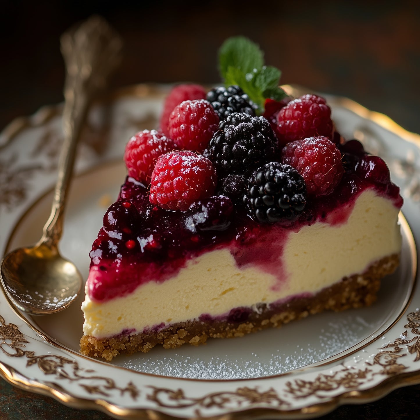Cheesecake Slice with Berry Sauce – AI Food Image (Digital Download)