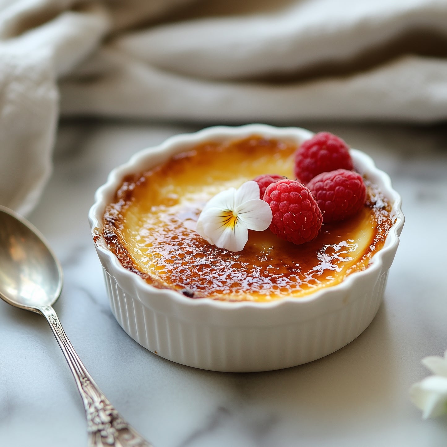 Crème Brûlée with Caramelized Sugar & Berries – AI Food Image (Digital Download)