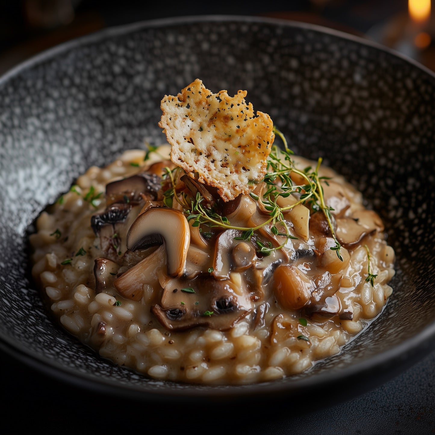 Gourmet Mushroom Risotto with Parmesan Crisp – AI Food Image (Digital Download)