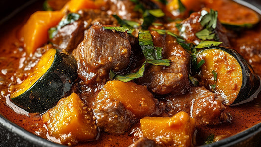 Kuwaiti margoog, a lamb and vegetable stew with sheets of thin handmade dough cooked in the broth