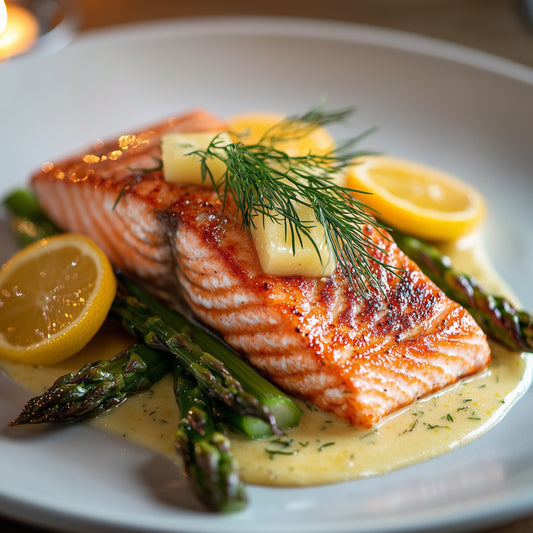 Grilled Salmon with Asparagus & Citrus Butter – AI Food Image (Digital Download)