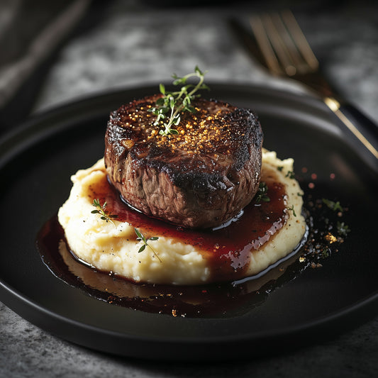Filet Mignon with Mashed Potatoes & Red Wine Reduction – AI Food Image (Digital Download)